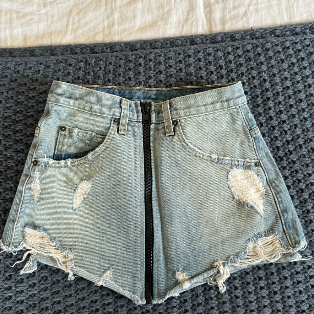 Carmar Blue Jean Skirt Distressed High-Waisted